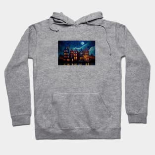 A city at night with a full moon. Hoodie